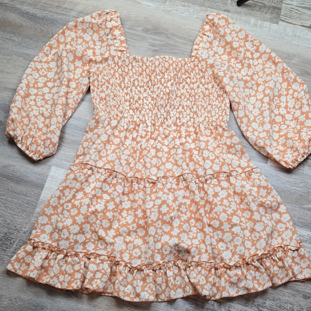 Pink Lily Light Orange Floral Dress